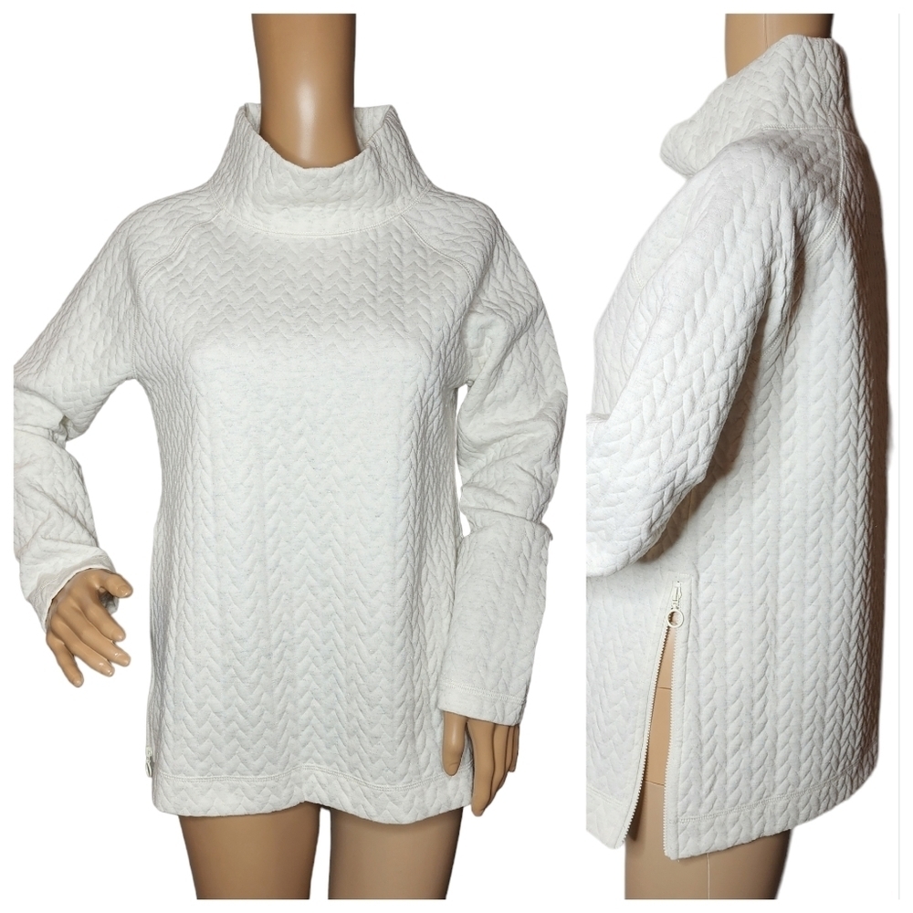 T by Talbots side zip‎ sweatershirt size small cream grey